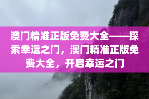 澳门精准正版免费大全——探索幸运之门，澳门精准正版免费大全，开启幸运之门