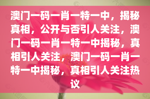 澳门一码一肖一特一中，揭秘真相，公开与否引人关注，澳门一码一肖一特一中揭秘，真相引人关注，澳门一码一肖一特一中揭秘，真相引人关注热议