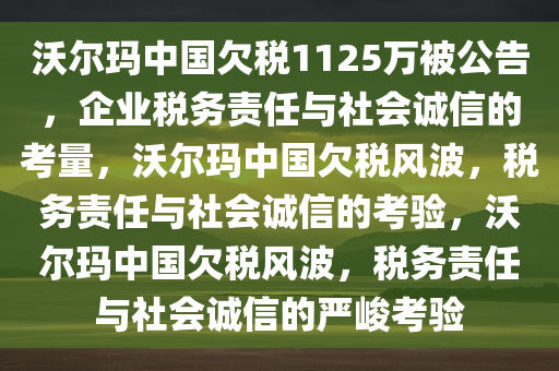 沃尔玛中国欠税1125万被公告，企业税务责任与社会诚信的考量，沃尔玛中国欠税风波，税务责任与社会诚信的考验，沃尔玛中国欠税风波，税务责任与社会诚信的严峻考验