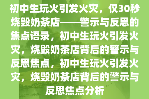 初中生玩火引发火灾，仅30秒烧毁奶茶店——警示与反思的焦点语录，初中生玩火引发火灾，烧毁奶茶店背后的警示与反思焦点，初中生玩火引发火灾，烧毁奶茶店背后的警示与反思焦点分析