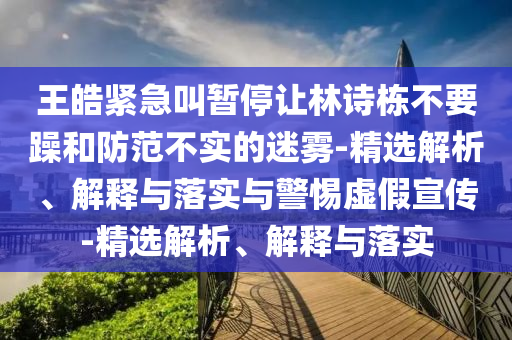王皓緊急叫暫停讓林詩棟不要躁和防范不實的迷霧-精選解析、解釋與落實與警惕虛假宣傳-精選解析、解釋與落實