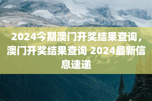 2024今期澳门开奖结果查询